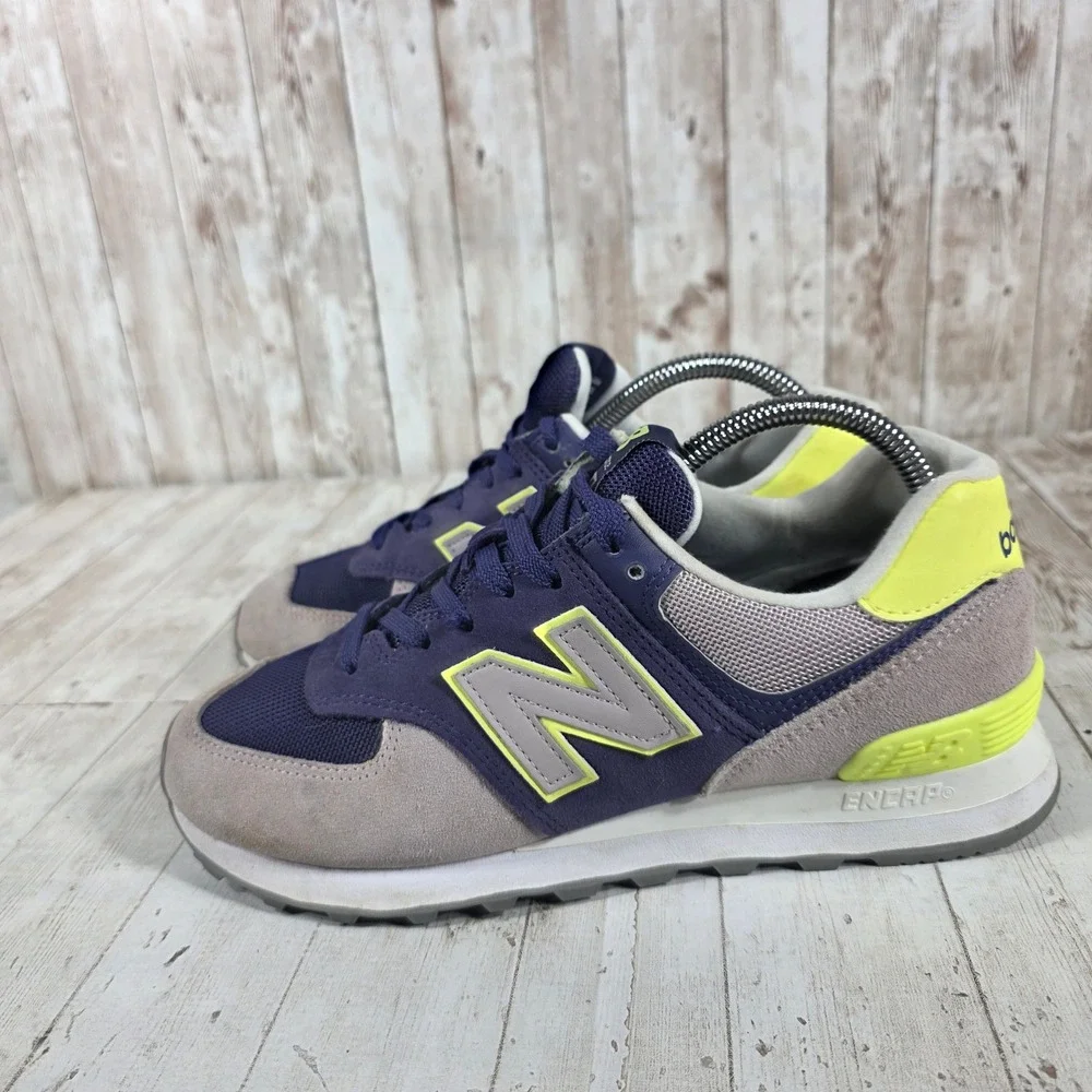New Balance 574 Womens Purple Grey Neon Yellow Sneakers WL574SOU Size 9
